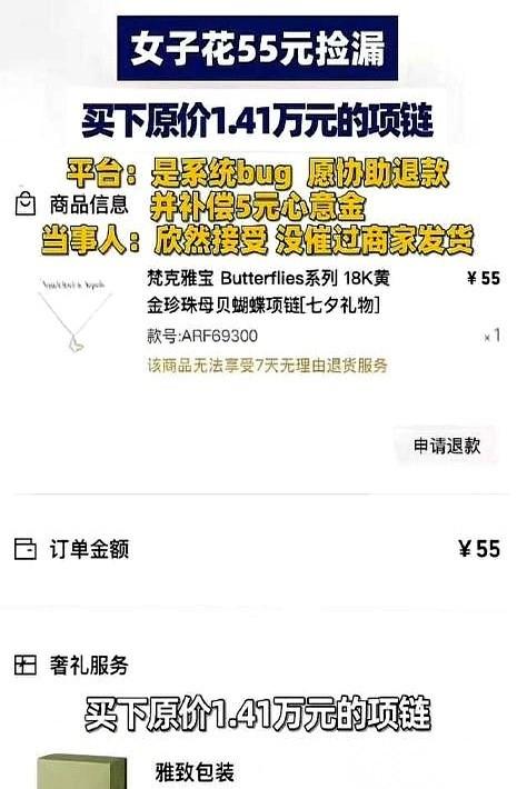 14100元的梵克雅宝项链，结算界面的实付款栏里，赫然跳出两个红色的粗体数字：5