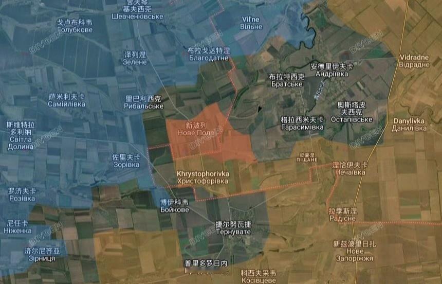 第聂伯罗彼得罗夫斯克州-扎波罗热州边界，俄军东部集群夺回了新波利，对捷尔努瓦捷形