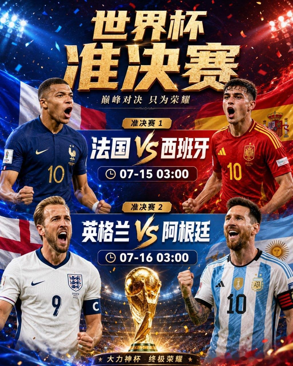 世界杯准决赛即将打响🔥7月15日03:00法国VS西班牙姆巴佩正面交锋亚