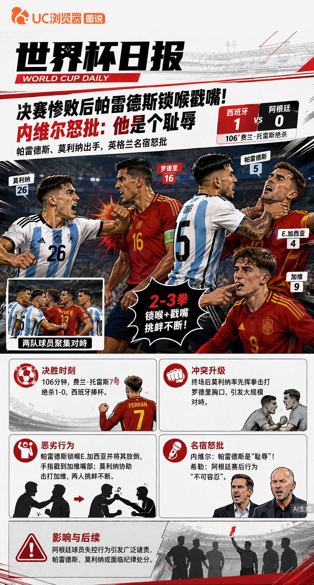 决赛惨败后帕雷德斯锁喉戳嘴！内维尔怒批：他是个耻辱