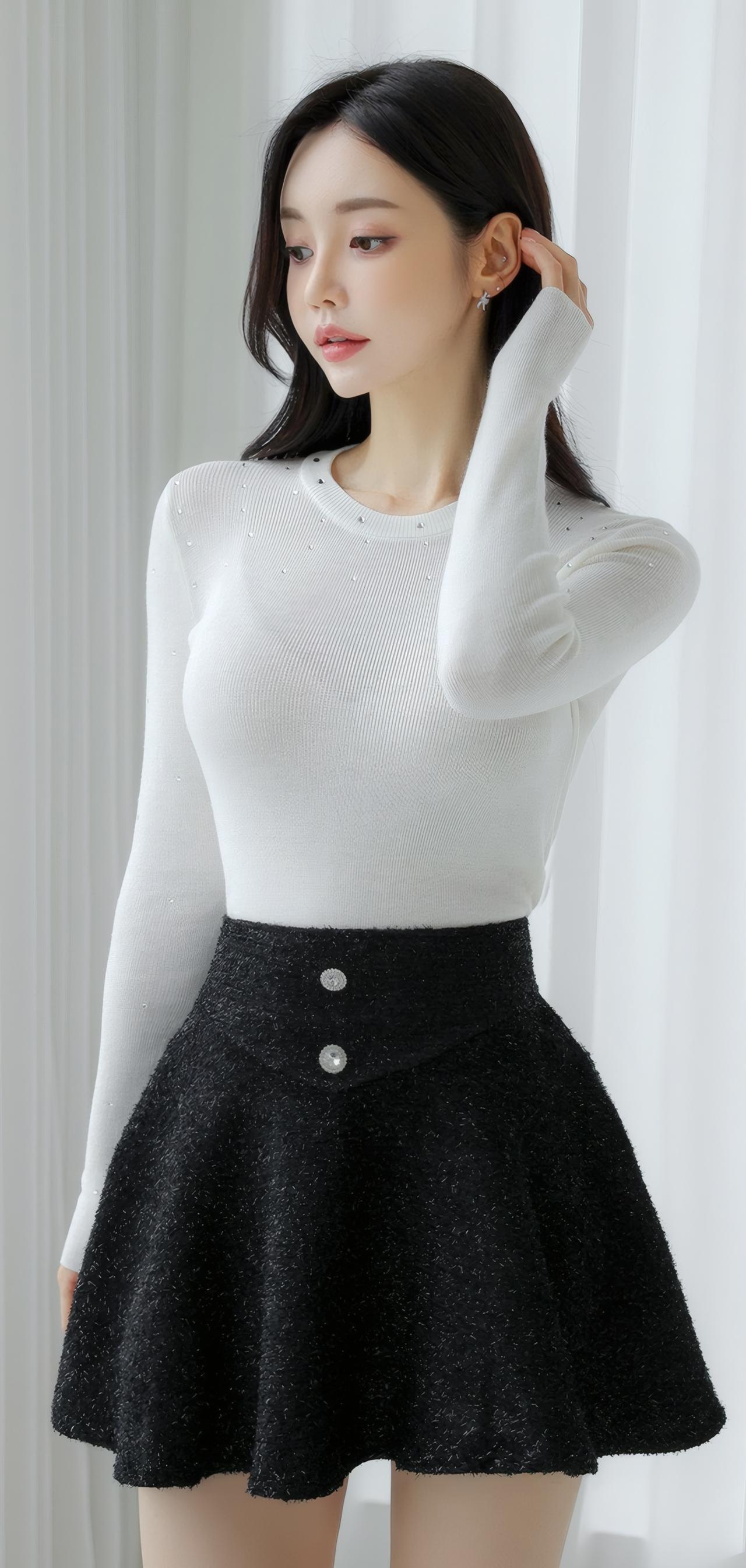 优雅白衫+闪亮黑裙，气质满分！✨