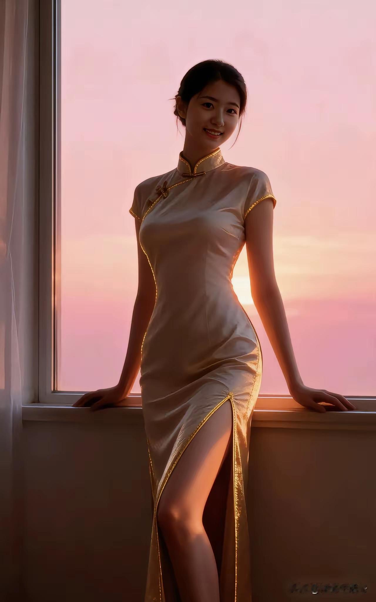 夕阳下的优雅旗袍，散发着古典韵味