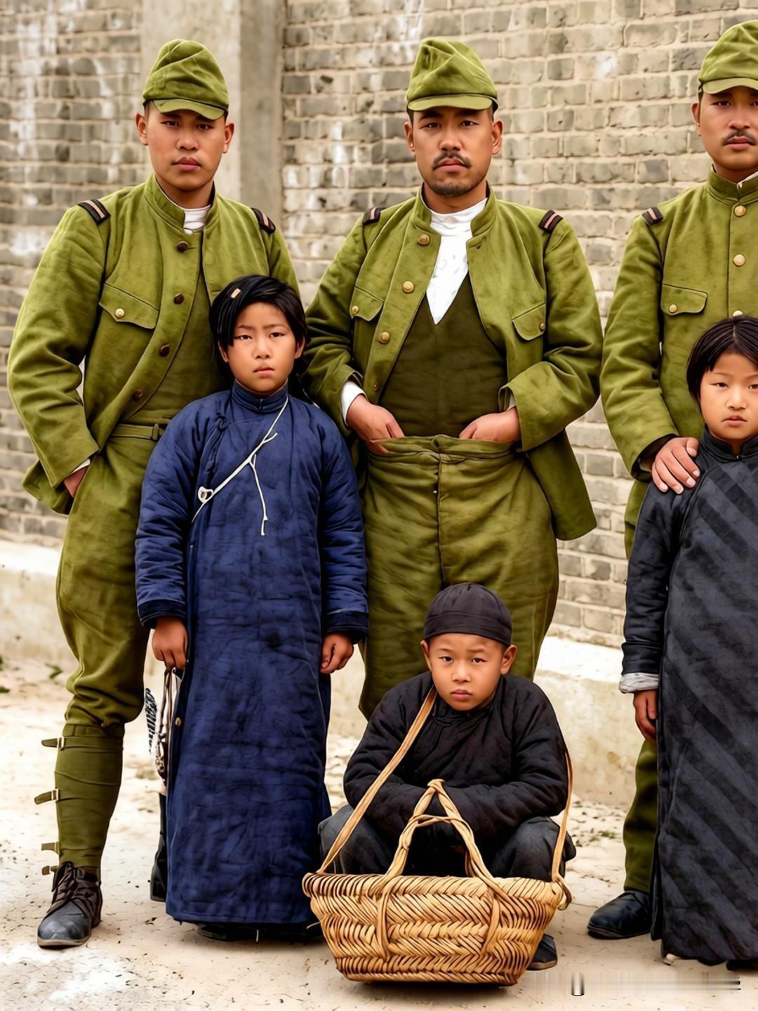 抗战时期，这是一张三名日军士兵和三名中国儿童的摆拍合影。日军原本想靠这张照片对外