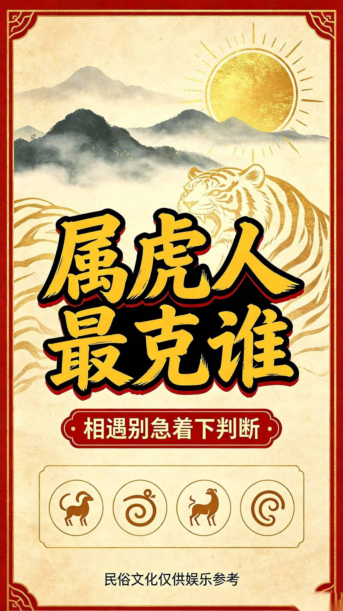 生肖圈里有个流传极广的老话：属虎的人脾气太硬，最克属蛇和属猴的。凑在一张桌上，稍