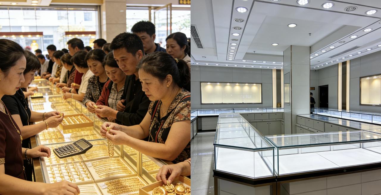 上周还人山人海的金店，这周突然安静了。三天前，大妈们挤破柜台，销售员忙到没时