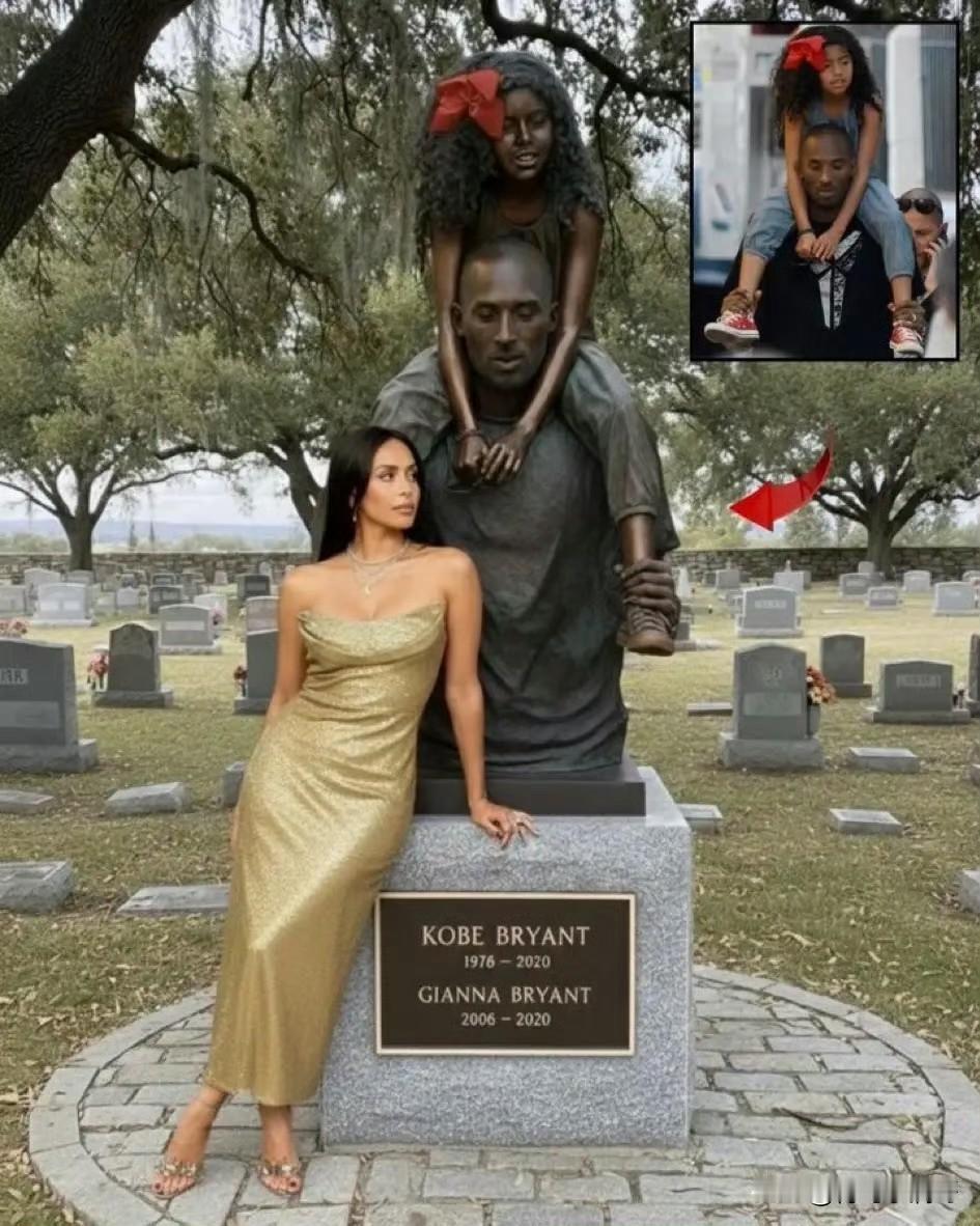 睹物思人！！！瓦妮莎在雕像前怀念科比和吉安娜！这个雕像做的还是比较传神的吧，