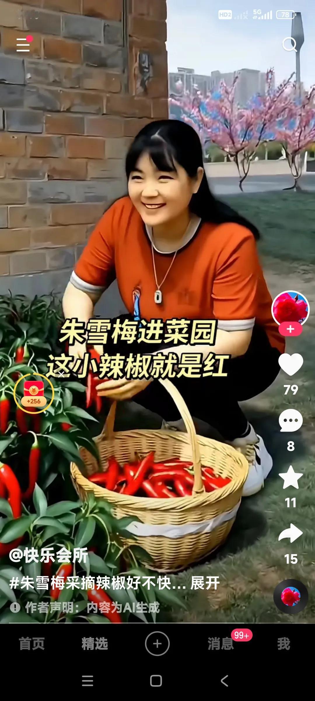 朱雪梅到小红辣椒园去摘辣椒。这小红辣椒太红了。我相信将来的朱雪梅一定比这