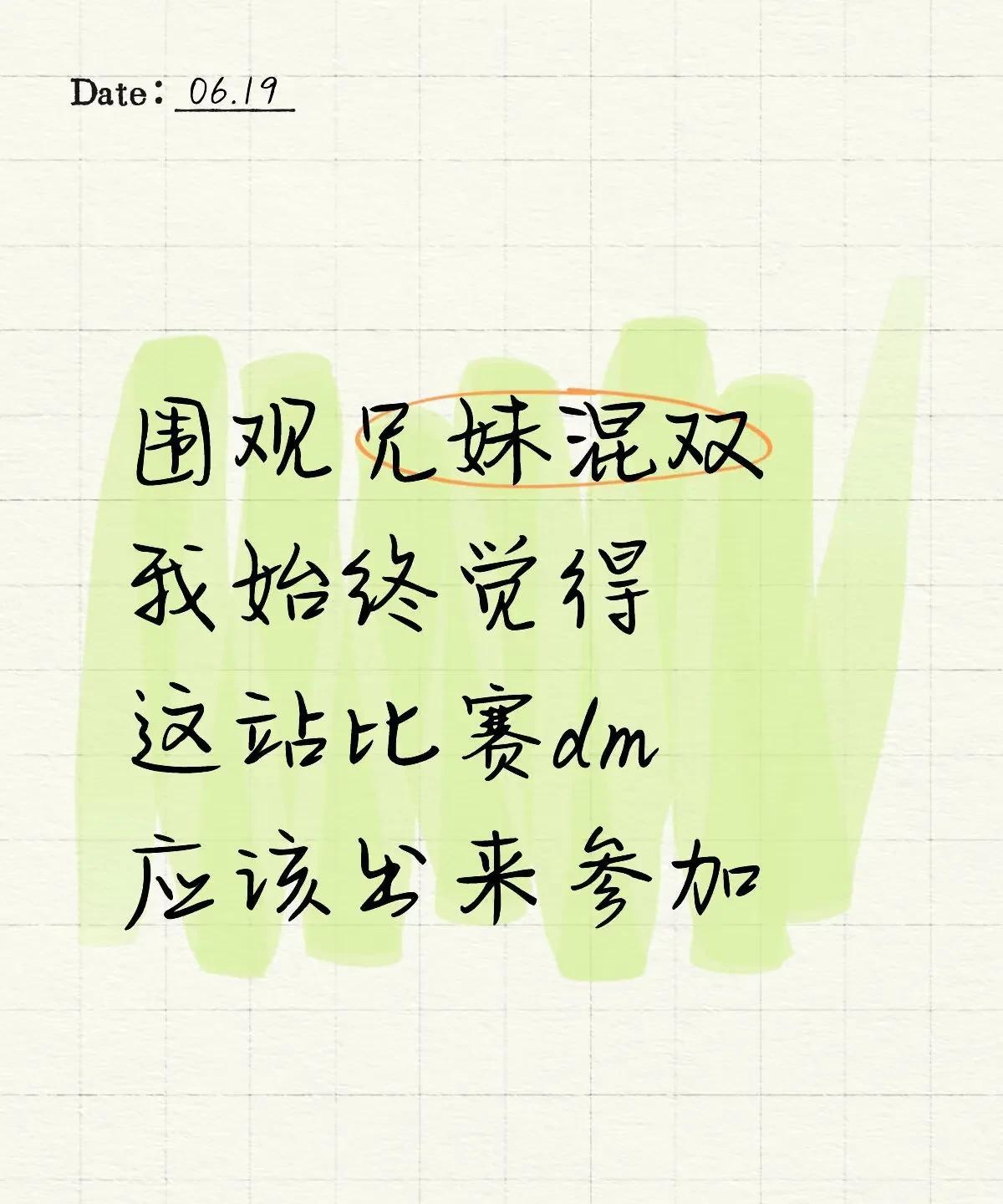 围观完果子和他女朋友那一对混双，我觉得dm更有必要来了……动漫是不是有点小比赛