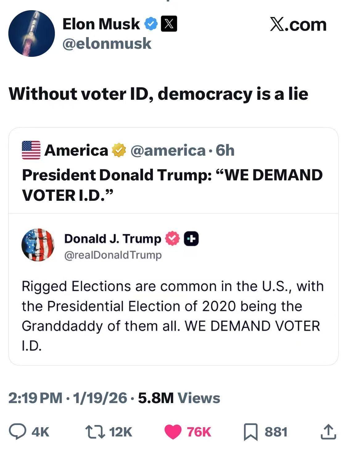 川普马斯克再度联手，一起对选举舞弊开炮。川普发文说：美国的选举舞弊经常见到。