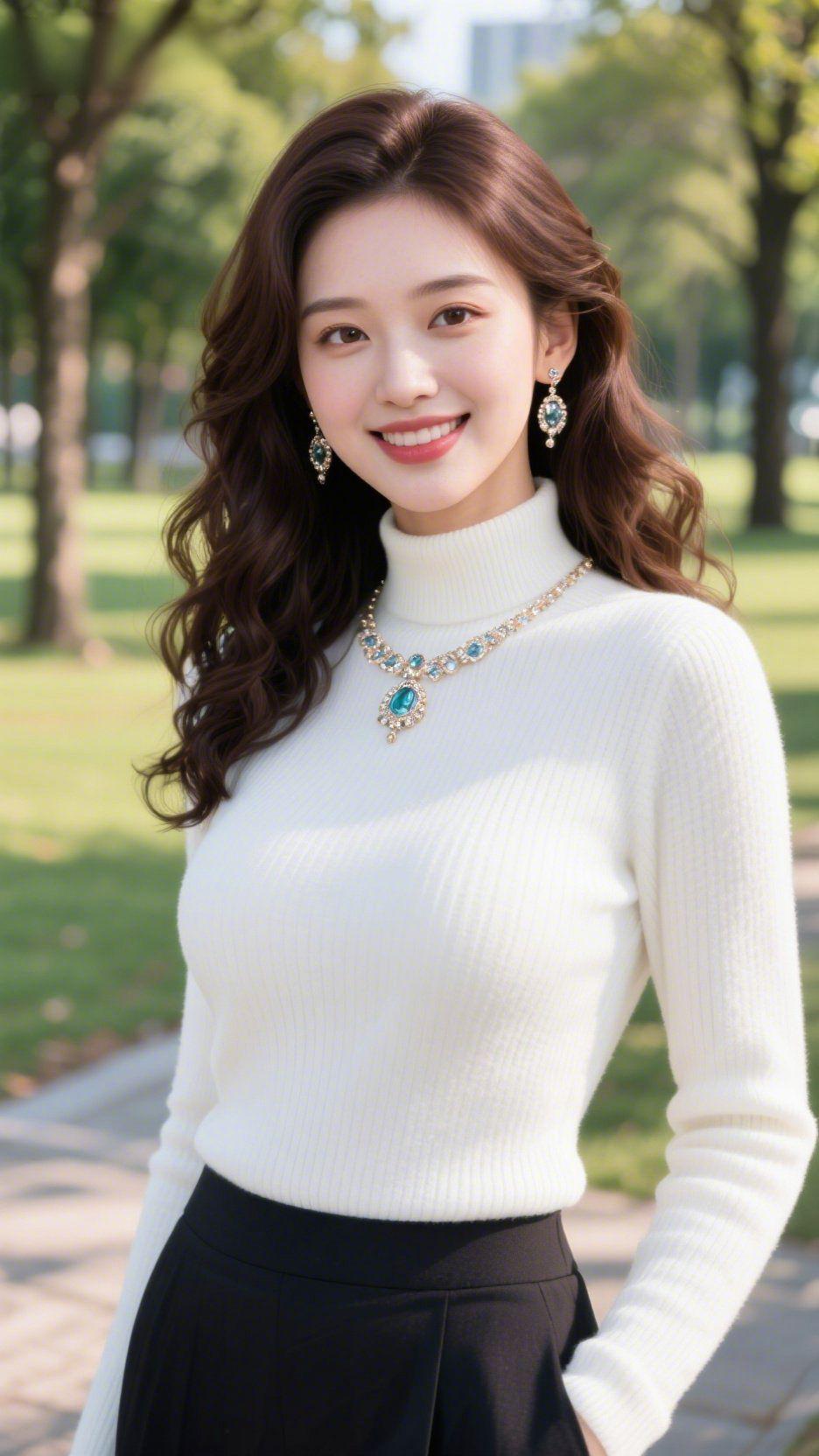 《晴光里的温软》草坪的风裹着树影，将晴光揉得轻柔，落在她身侧时，米白毛衣的