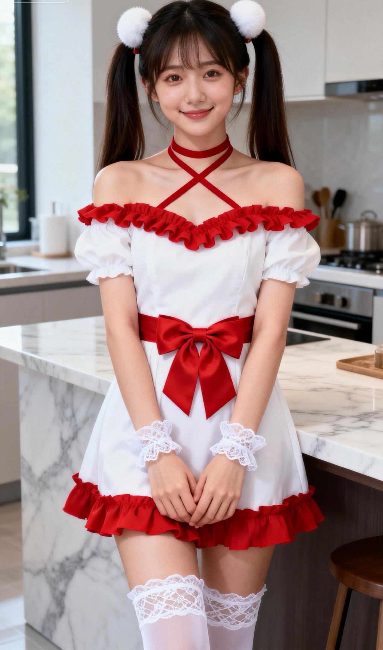 可爱少女在厨房自拍甜美自拍时尚美女长腿