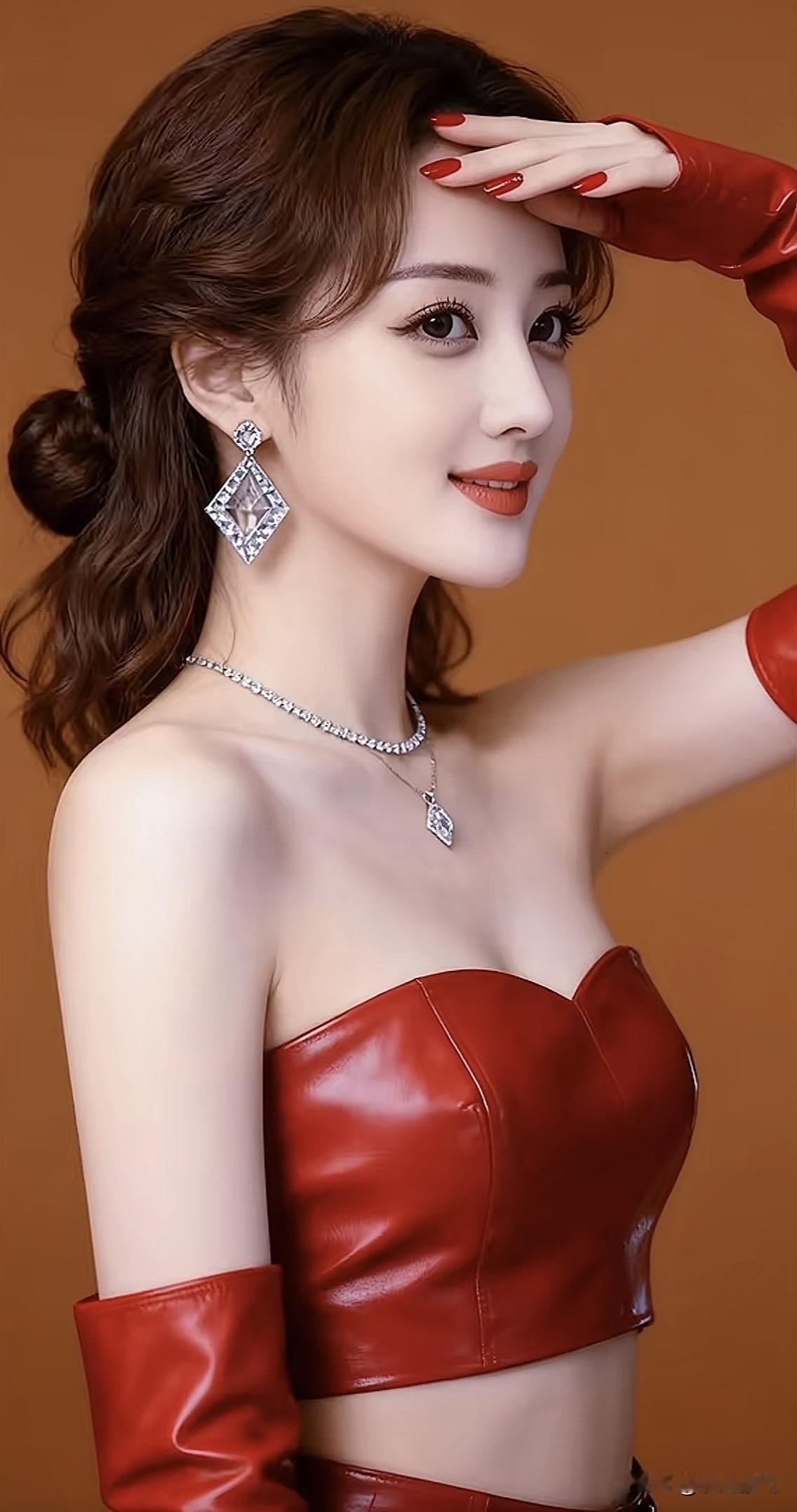 红衣少女，优雅迷人，时尚珠宝点缀，尽显魅力！💃💎红衣温柔少女红衣花裙少女