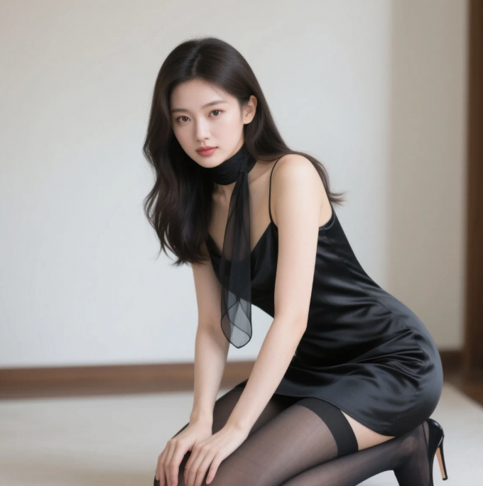 倾城佳人黑丝裹，高跟衬出曼妙身姿