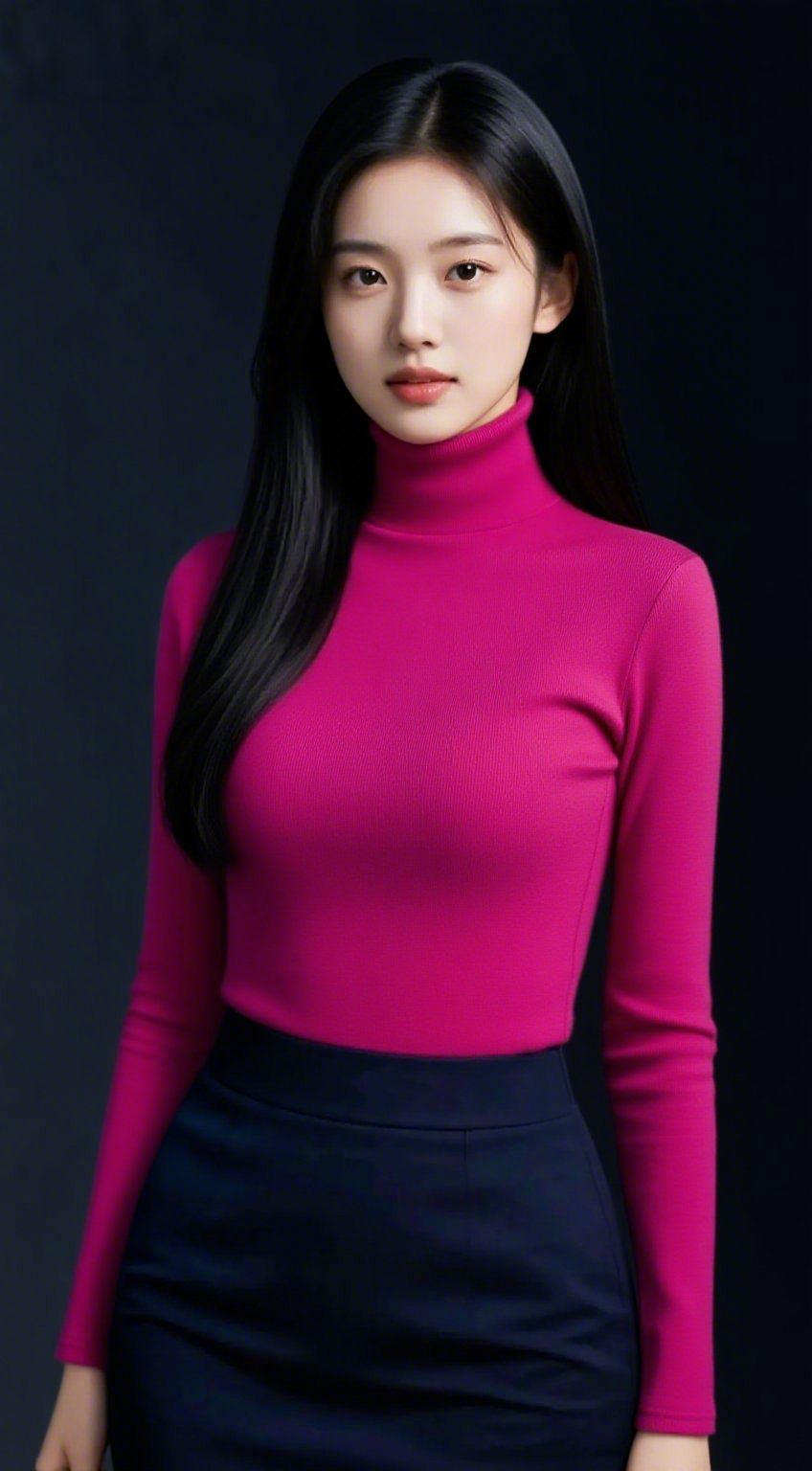 玫韵自风华玫红撞进暗调的背景，像暗夜中盛放的蔷薇，自带一份不怯场的风华。高