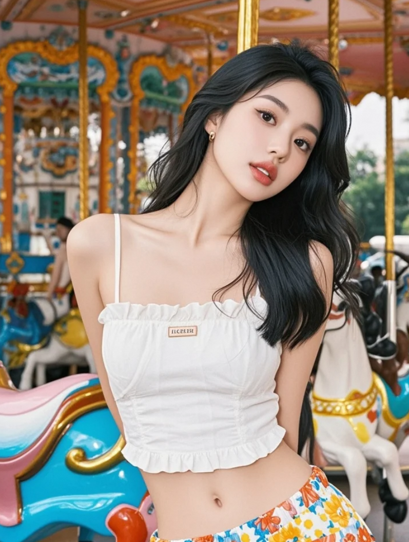 美女闯入游乐场，欢乐治愈氛围爆棚
