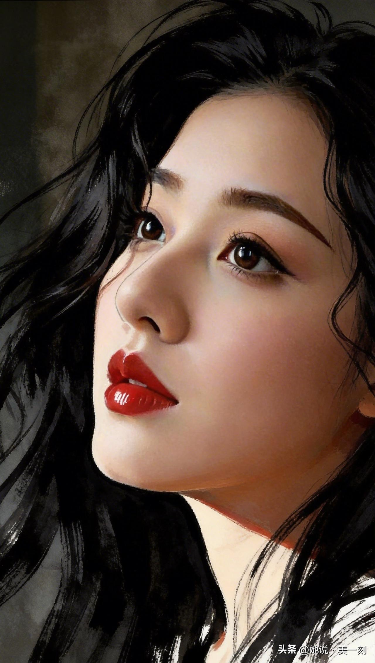 惊艳的侧颜，红唇与黑发相映成趣，美不胜收！💄💁‍♀️✨女人最耐看的长相是什么