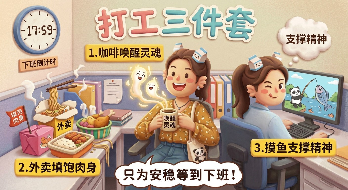 打工人三件套集体大涨价我认为的打工三件套是咖啡、外卖、摸鱼。早上靠咖啡唤醒灵