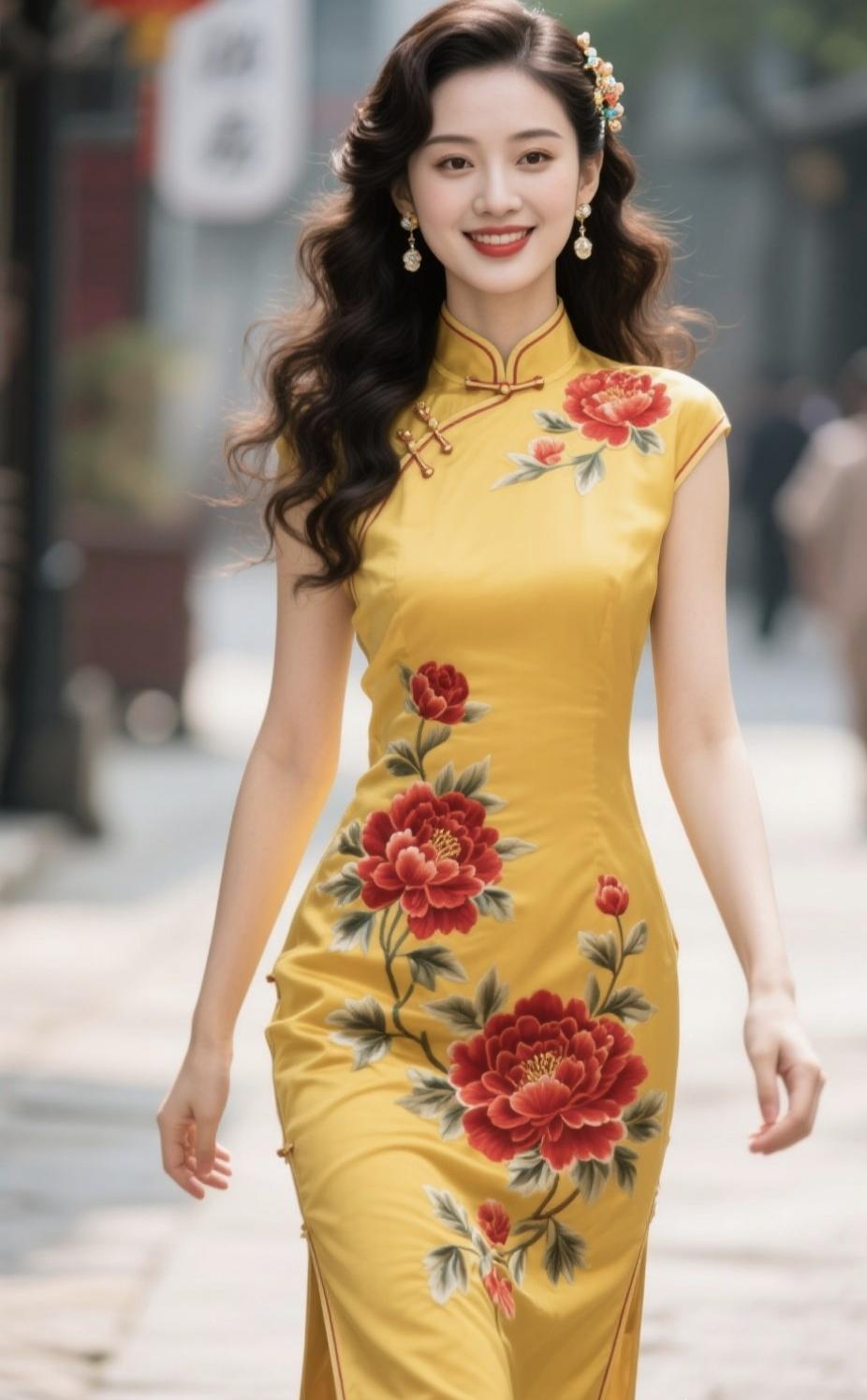 《旗袍藏古韵，婉约入诗行》绫罗裁就旧时妆，一绾青丝韵味长。盘扣轻凝风月静