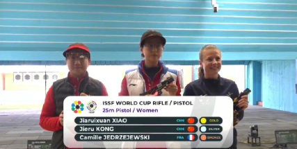 射击世界杯西班牙站在格拉纳达继续进行。女子25米手枪比赛，中国选手肖嘉芮萱以资格