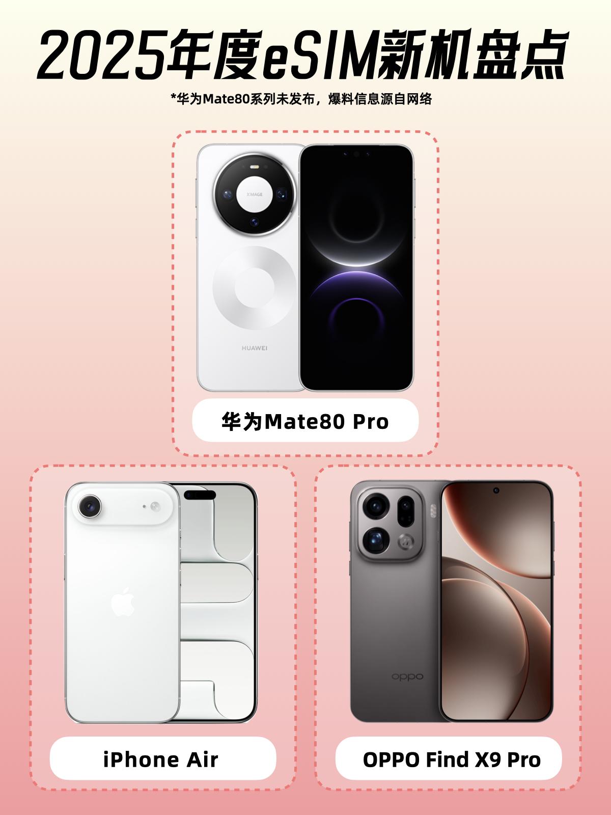 数码老司机科普：有eSIM手机但不多华为Mate80系列来了，爆料说或全系支
