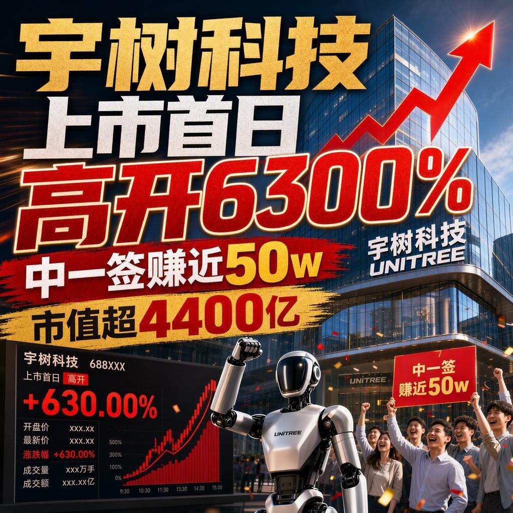 突发！一只新股开盘暴涨629%，中一签浮盈47万，这就是刚登陆科创板的宇树科技。
