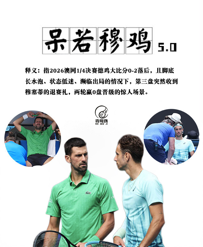 呆若穆鸡系列已更新至5.0你都亲历过几集？德约科维奇晋级澳网男单四强穆塞蒂澳网