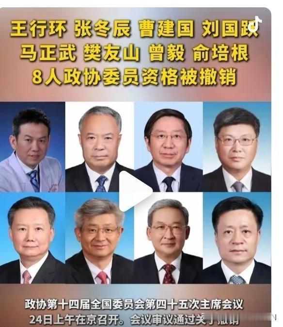 全国政协会议主席会议传来重磅消息！8人全国政协委员资格被撤！分别是～