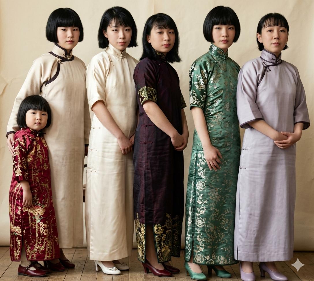 1927年，奉天（今沈阳），东北王张作霖六个女儿的罕见同框。从右至左依次是：张作