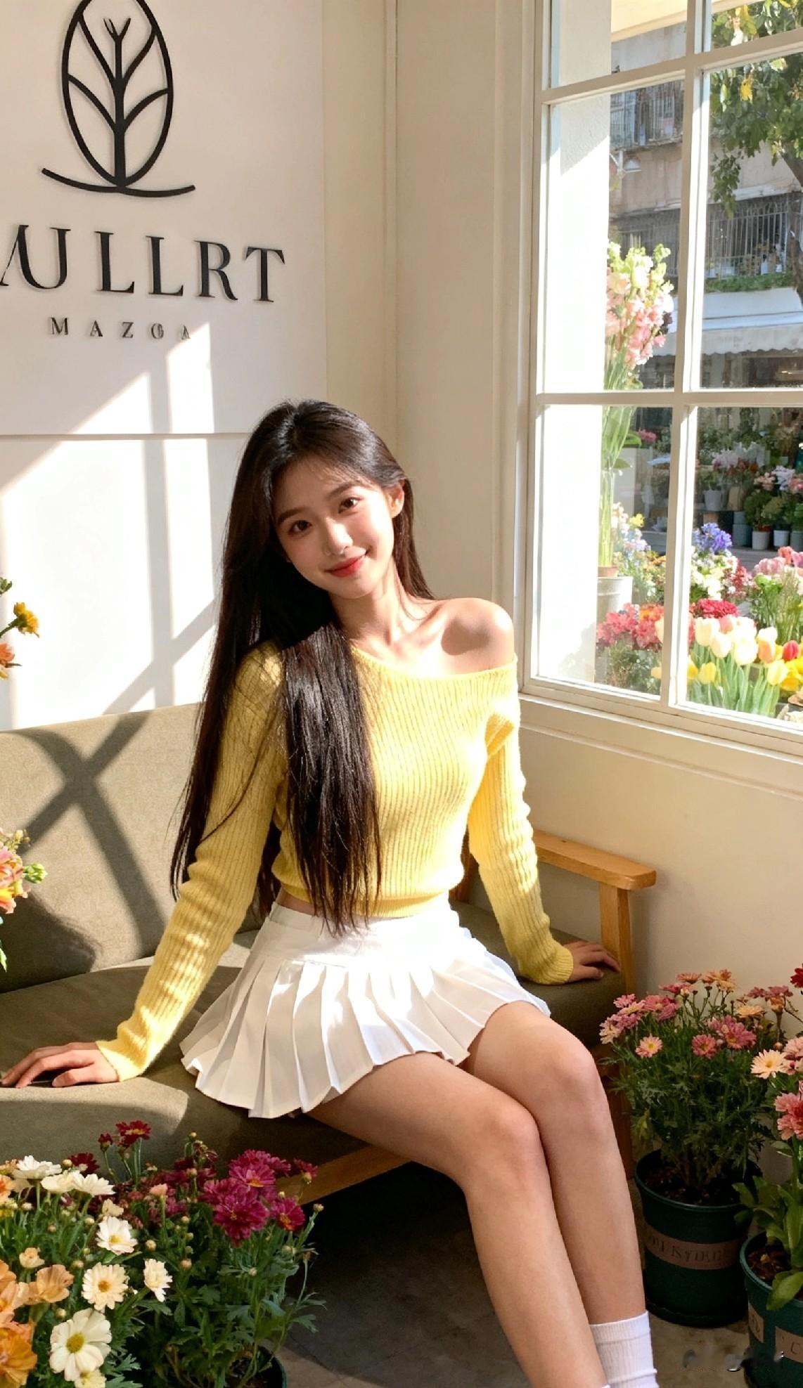 慵懒午后在花店角落蹭阳光～✨针织衫滑一半好像更上镜？🌼随便抓拍都比刻意摆好