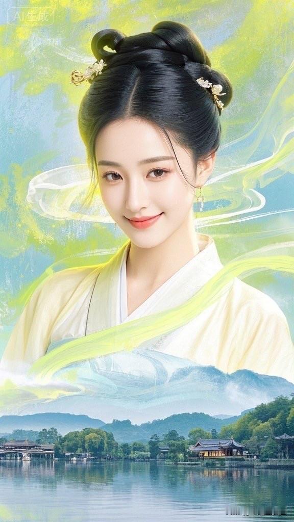 穿越千年的古典美人，与西湖美景相映成趣。