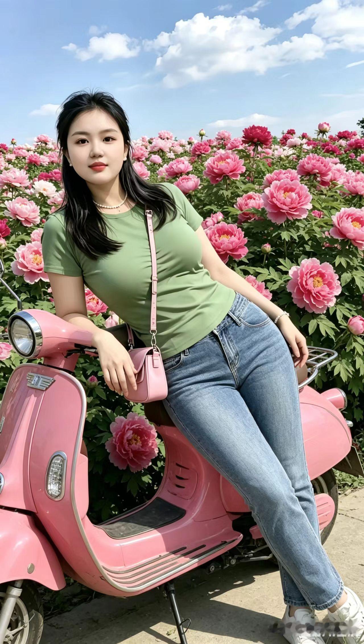 短途兜风偶遇牡丹花海，粉花配晴空，随手拍出温柔春日画面短途慢行我路过这片乡