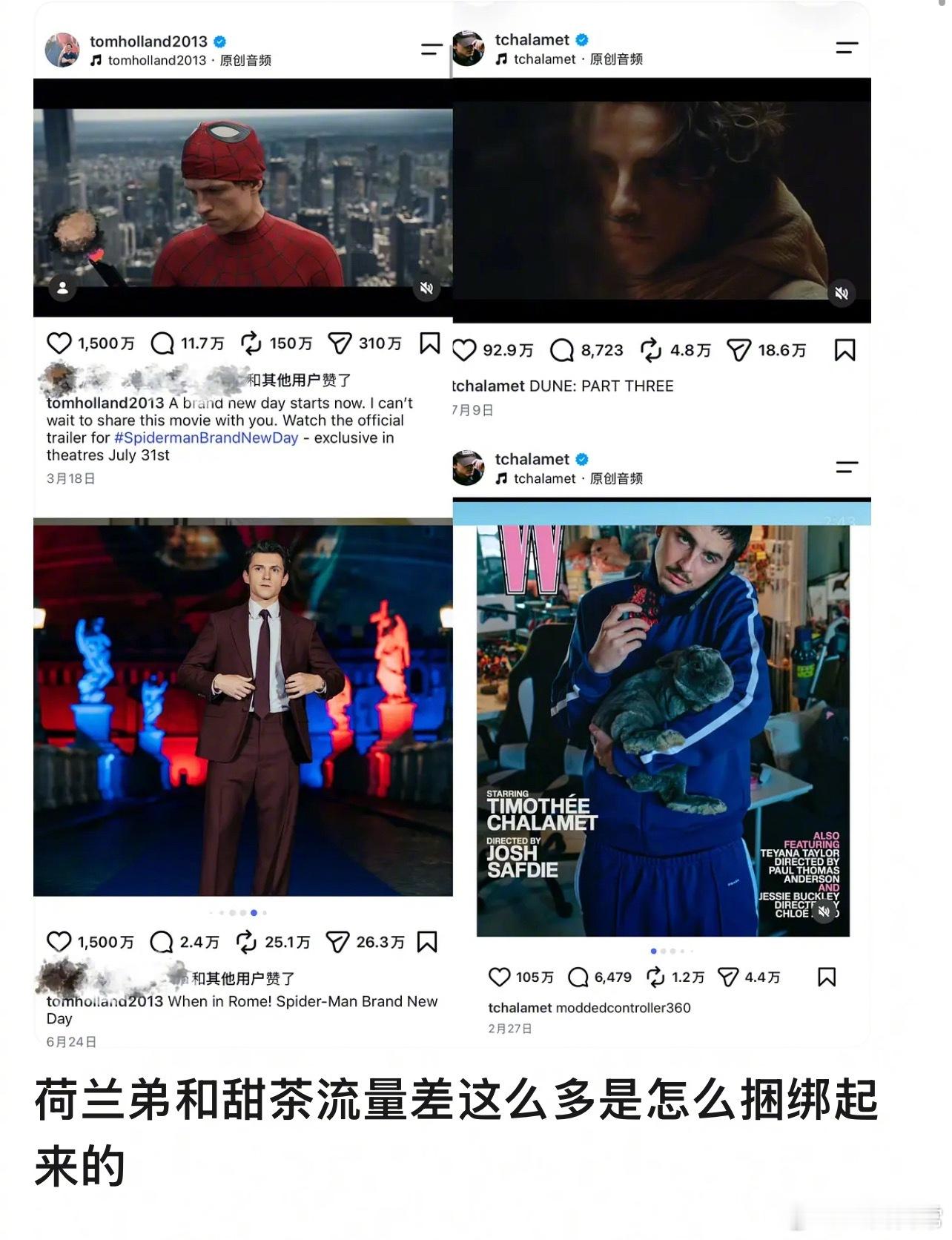 甜茶跟荷兰弟比流量差这么多吗？一直以为他俩咖位差不多