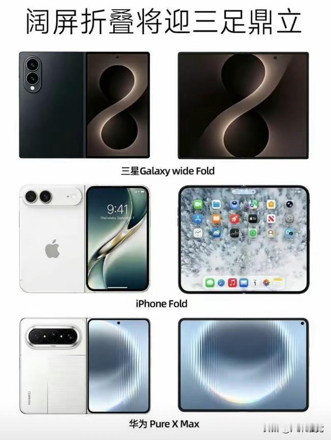 三星、苹果、华为三款折叠屏手机手机摆在一起，一眼望去谁的最有美感，谁的最符合黄金