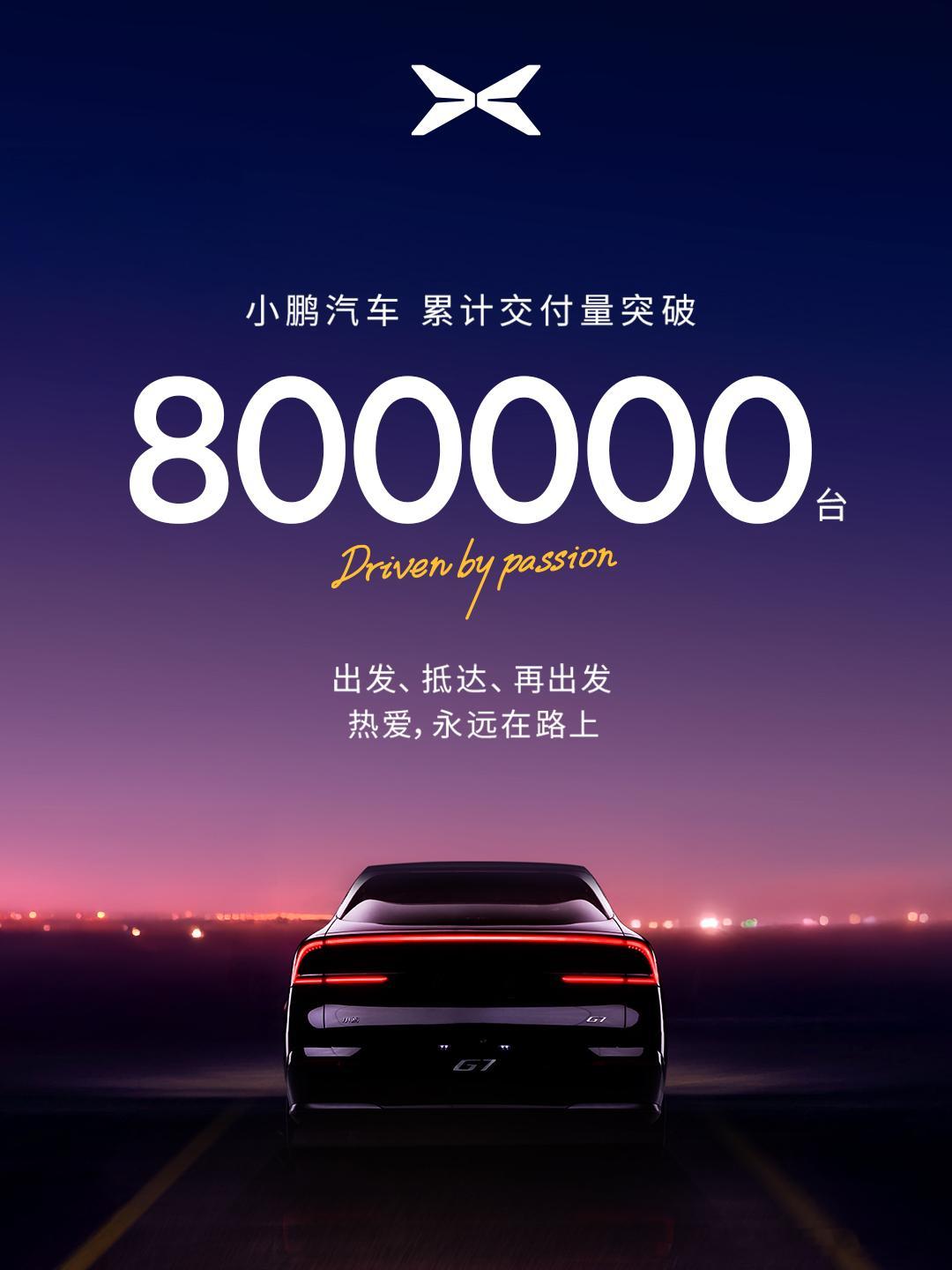 5/800000了小鹏汽车累计交付量突破80万台2025年上半年，就交付新车接