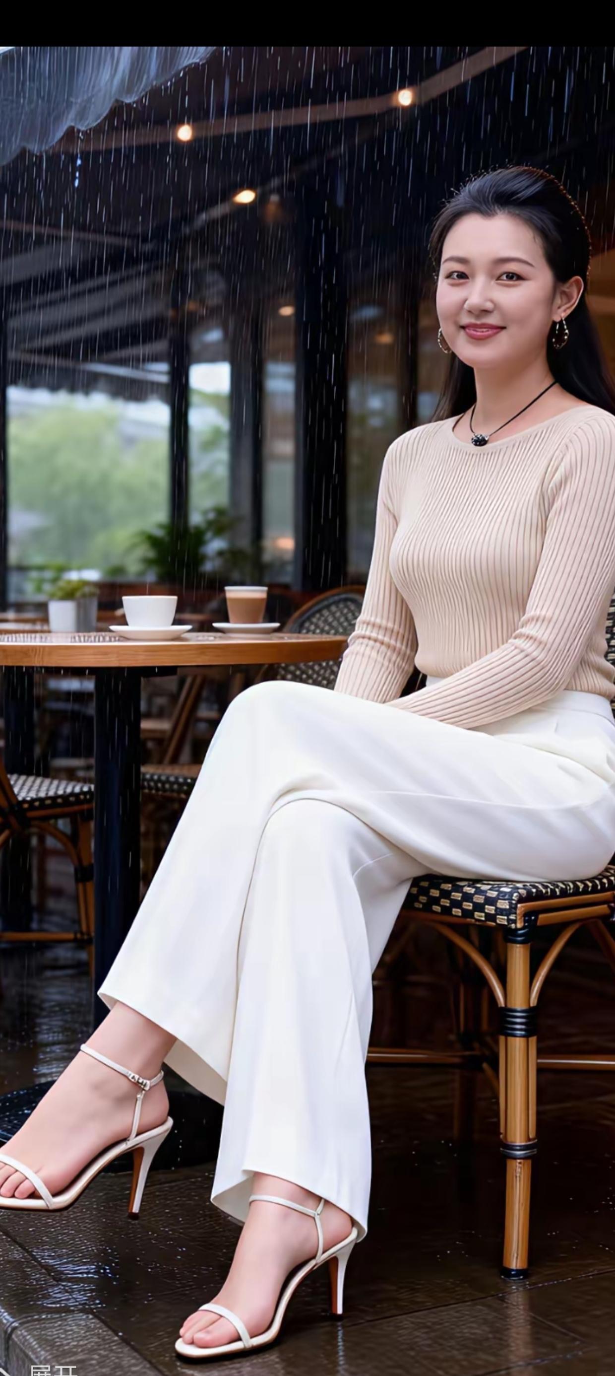 雨中咖啡馆，优雅穿搭，享受宁静时光