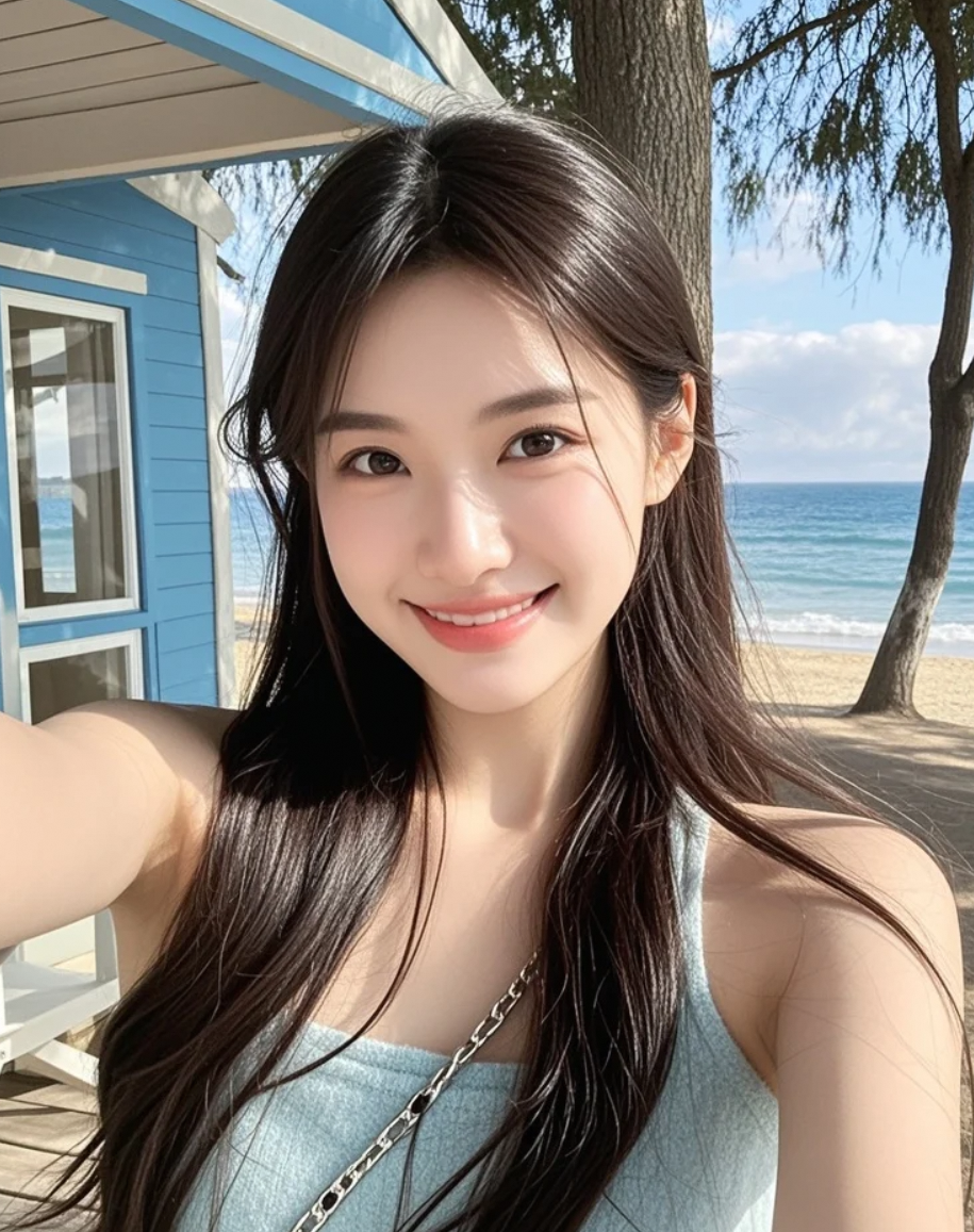 碧波为幕，发丝为诗，共写此刻浪漫？