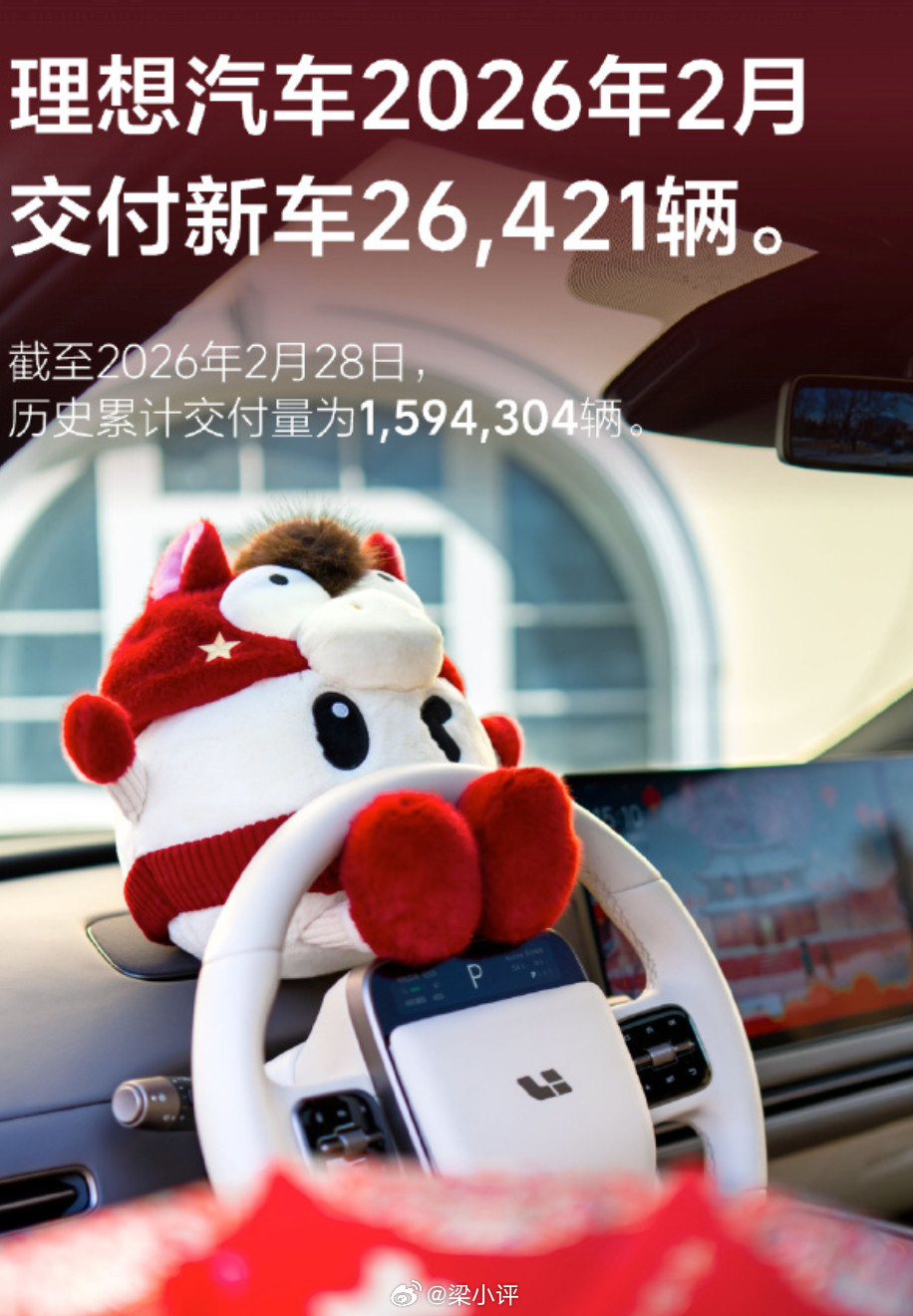 2026年2月新势力交付量排名（部分）1.零跑：28,067台2.理想：26