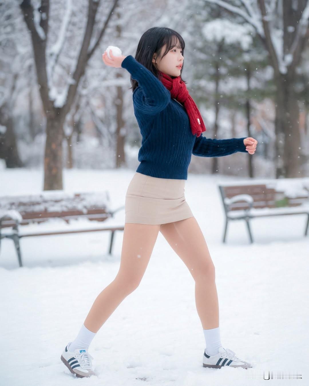 冬日雪景中，少女轻盈舞动，感受冬日暖阳。