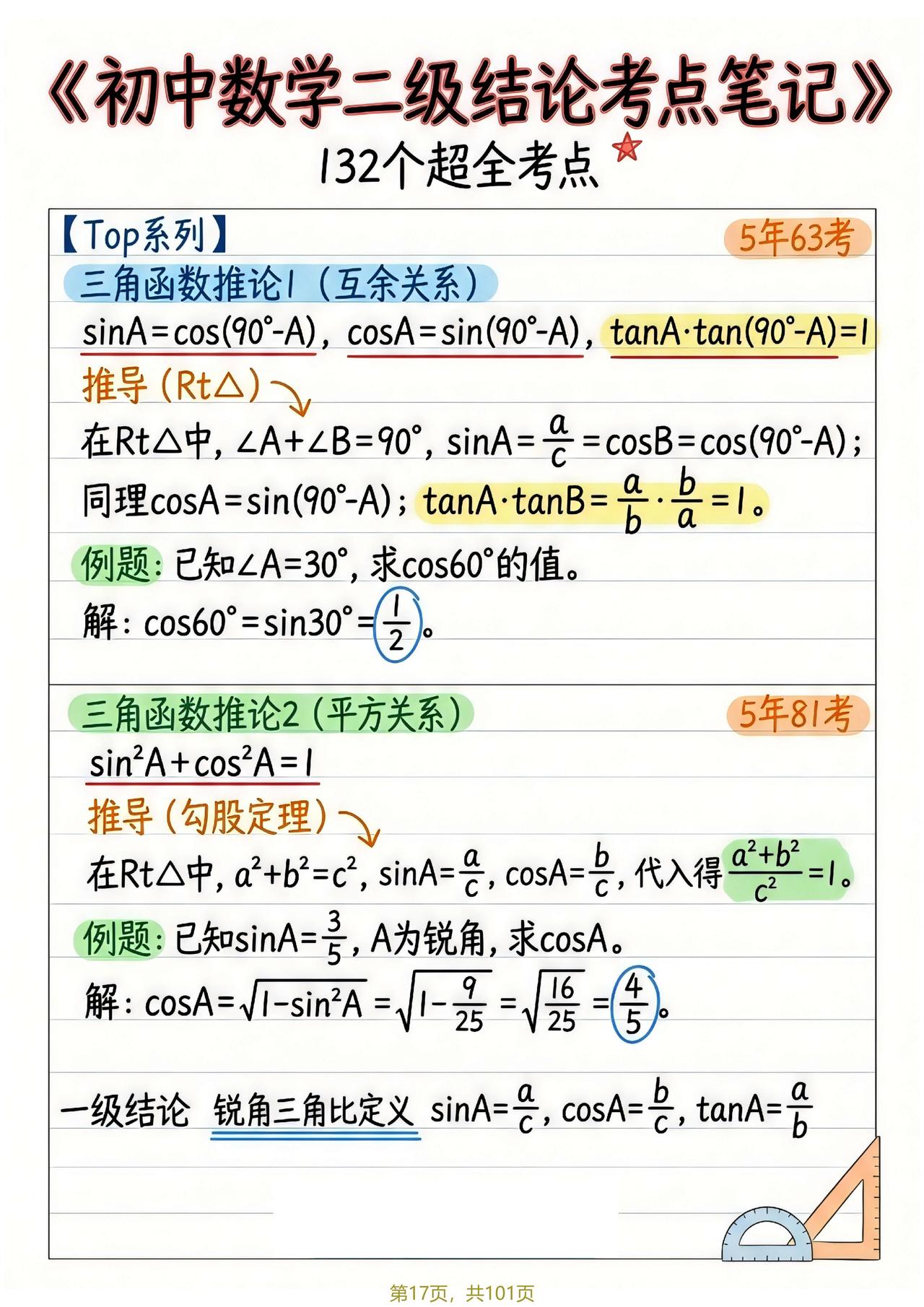 助力2026中考——重点结论、手写笔记汇编