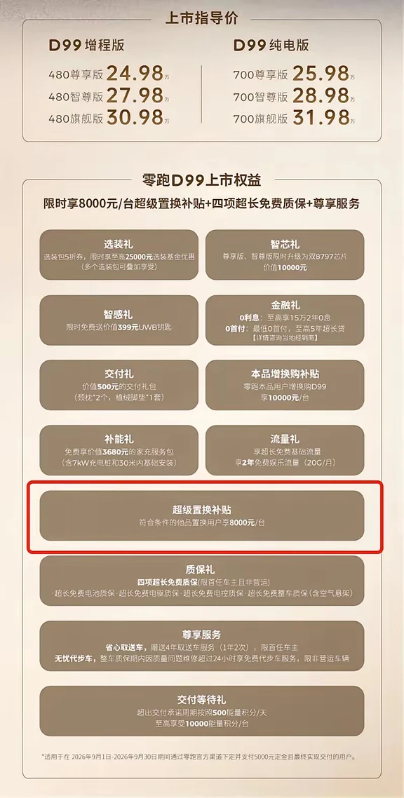 我敢打赌，看到9月零跑D99的权益真的很难不心动！以前对MPV真的无感，现在出门东西越来越多，这个时