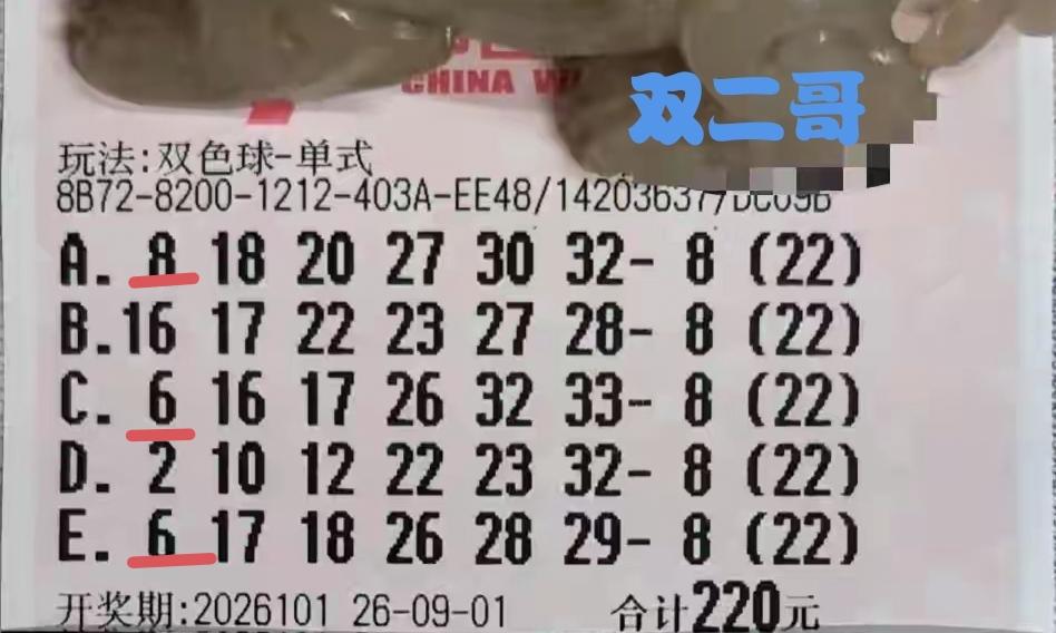 双二哥丢脸丢大发了，在第101期福彩双色球赛道当中，所奉献的两张彩票，只拿到3+