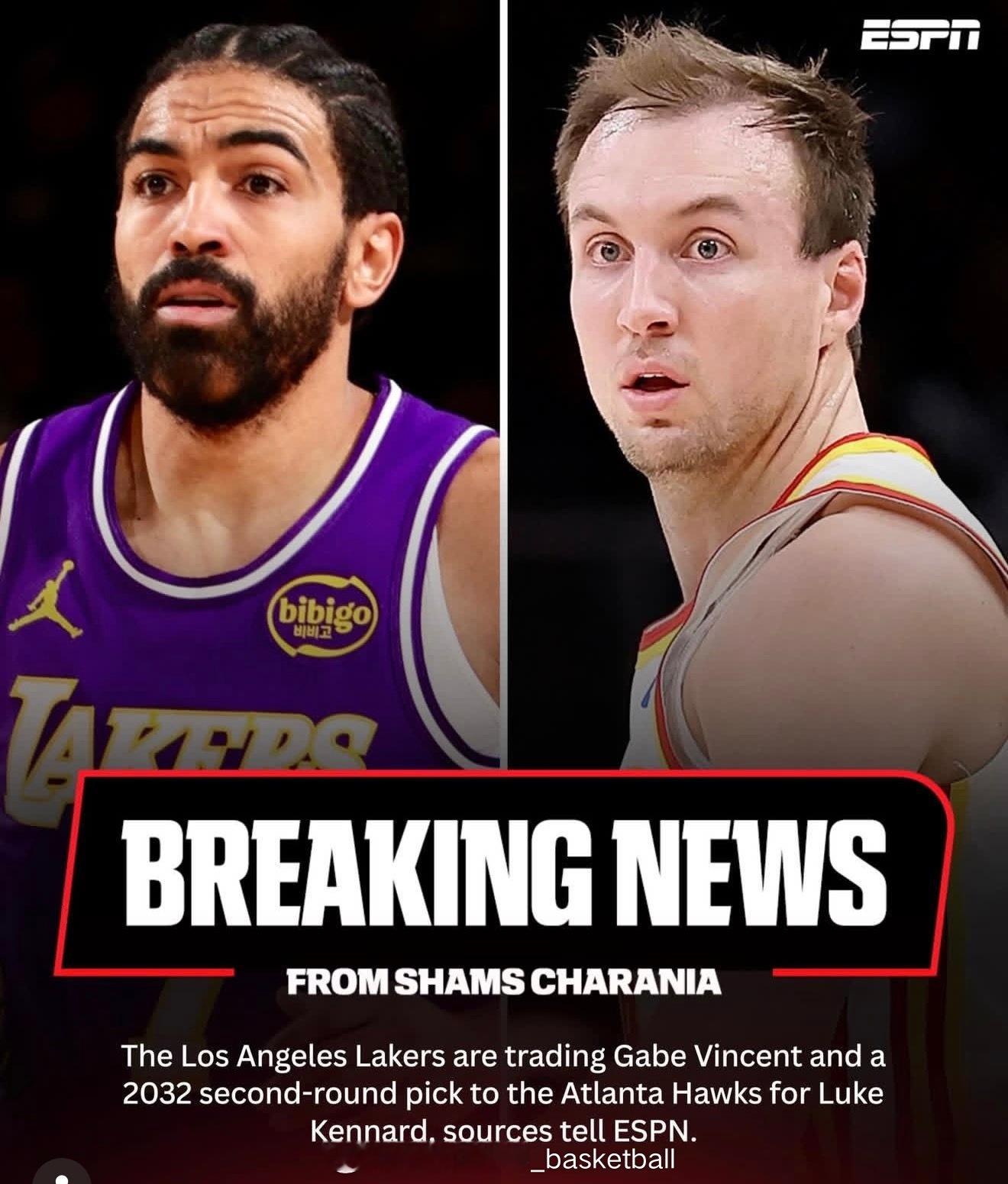 距离NBA交易截止日（北京时间今天凌晨4点）不到四个小时，洛杉矶湖人率先出手将盖