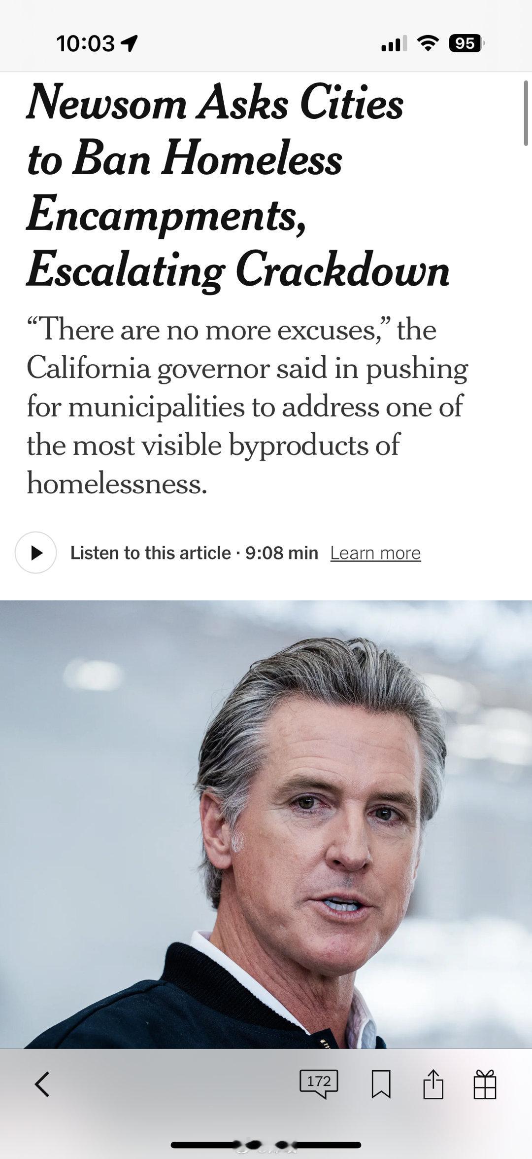 加州州长加文·纽森（GavinNewsom）周一加大了对消除无家可归者营地的推