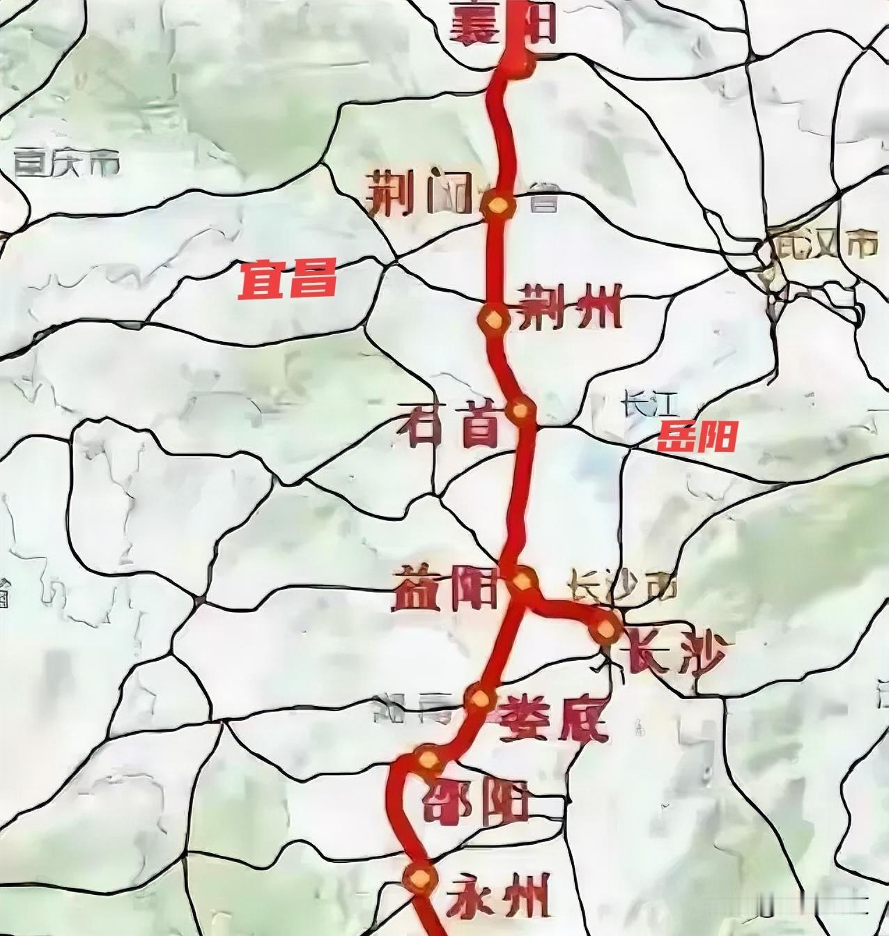 荆岳高铁的意义有多大？荆岳高铁是190公里，仍在长江边；荆益高铁同样是190公里