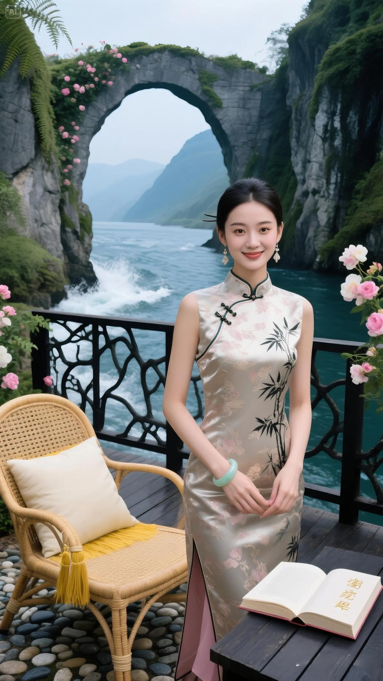 打卡梦幻仙境旗袍秀美如画穿旗袍绝美山景