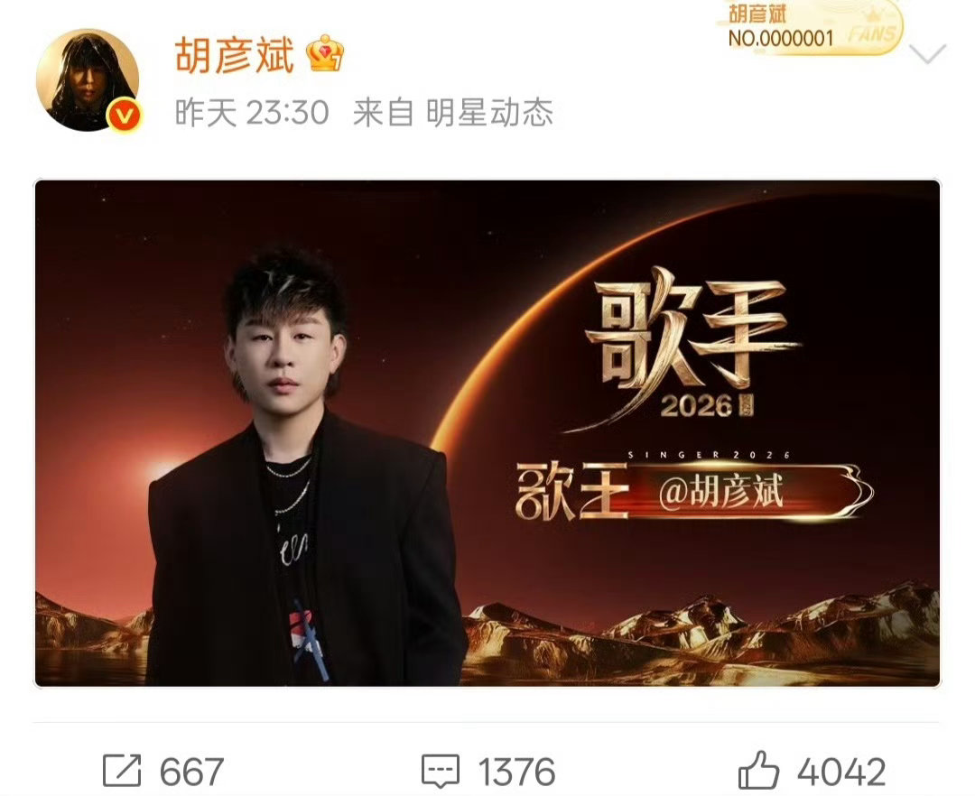 胡彦斌歌王感觉《歌手》这节目就是倚老卖老稍微差的不那么差，每届就像用资历拿成绩还