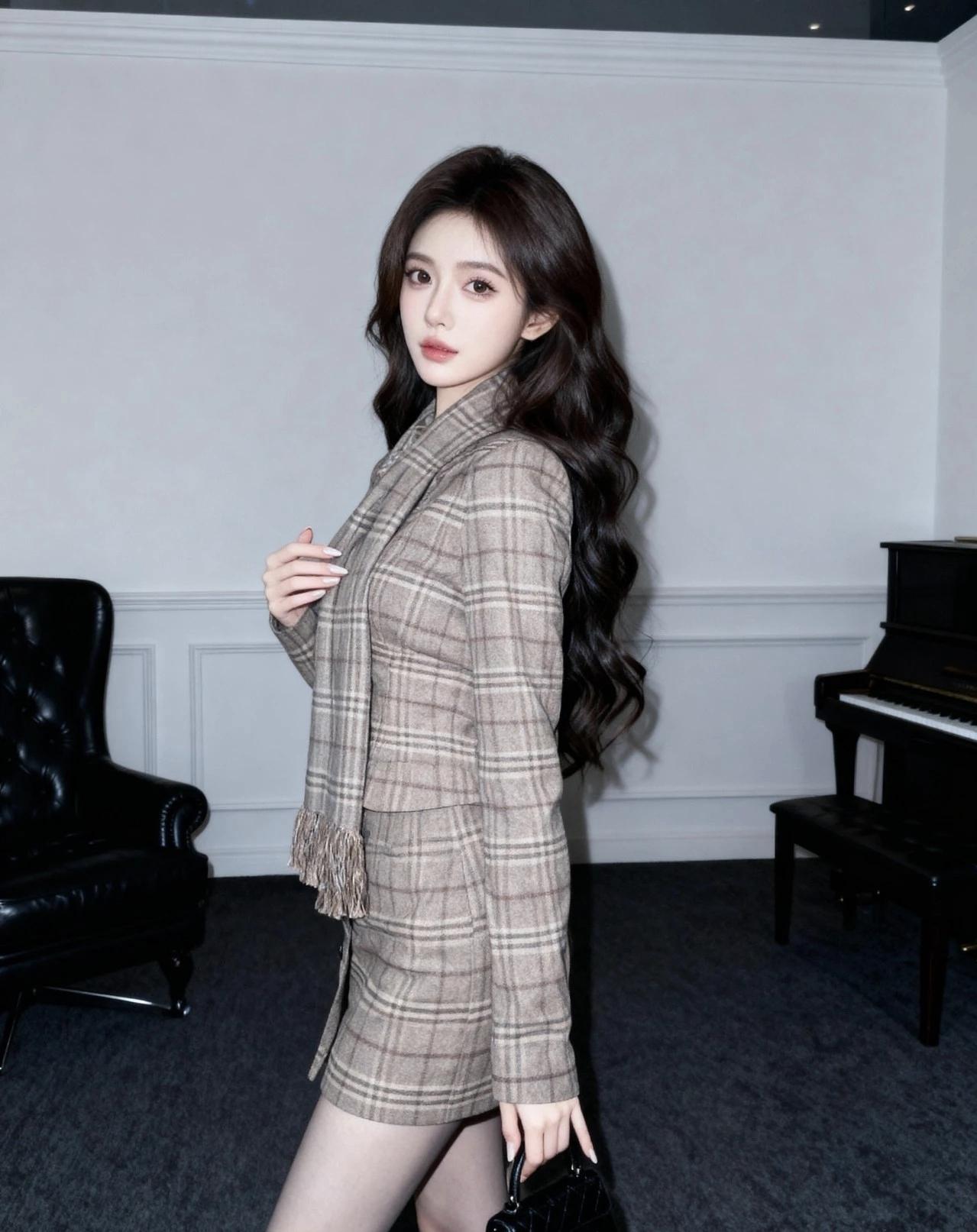 格纹西装的复古氛围感拉满，冬日优雅是藏在细节里的温柔✨