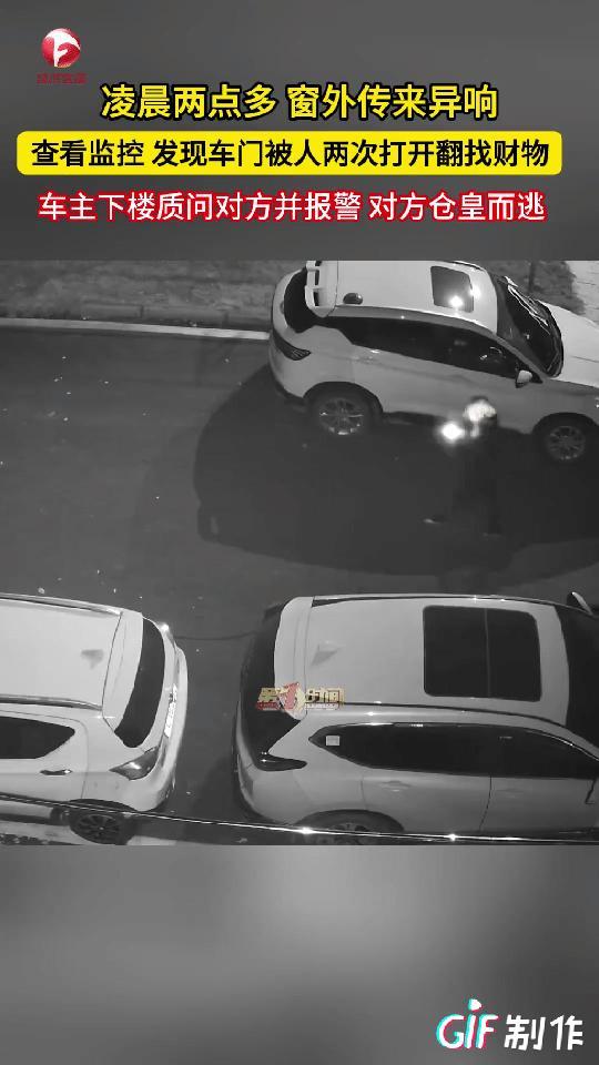 湖北咸宁一男子深夜睡觉听到窗外有开关车门的声音，他就打开监控查看发现有两个男子在