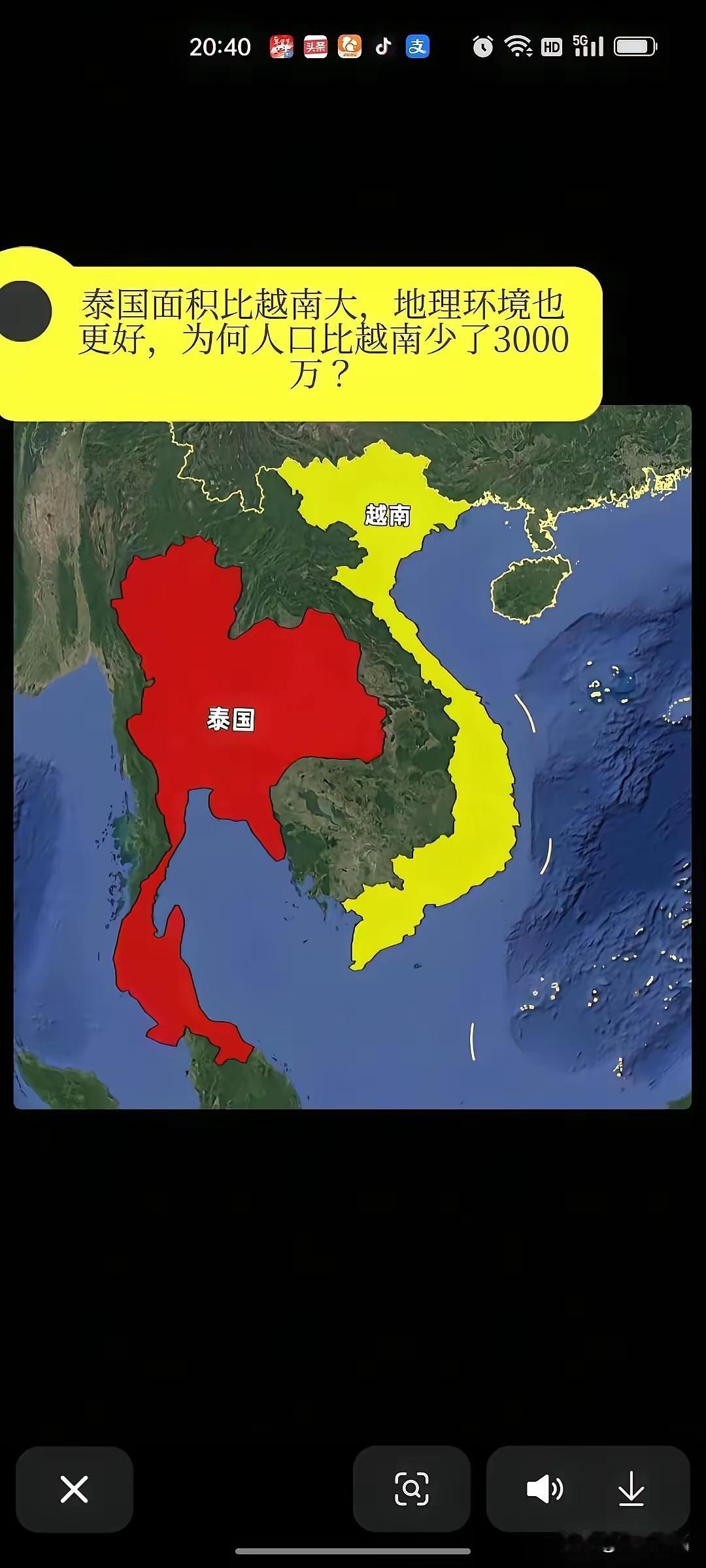 之前刷到这个对比的时候真的惊到，泰国面积51.3万平方公里，越南才33万，泰国可