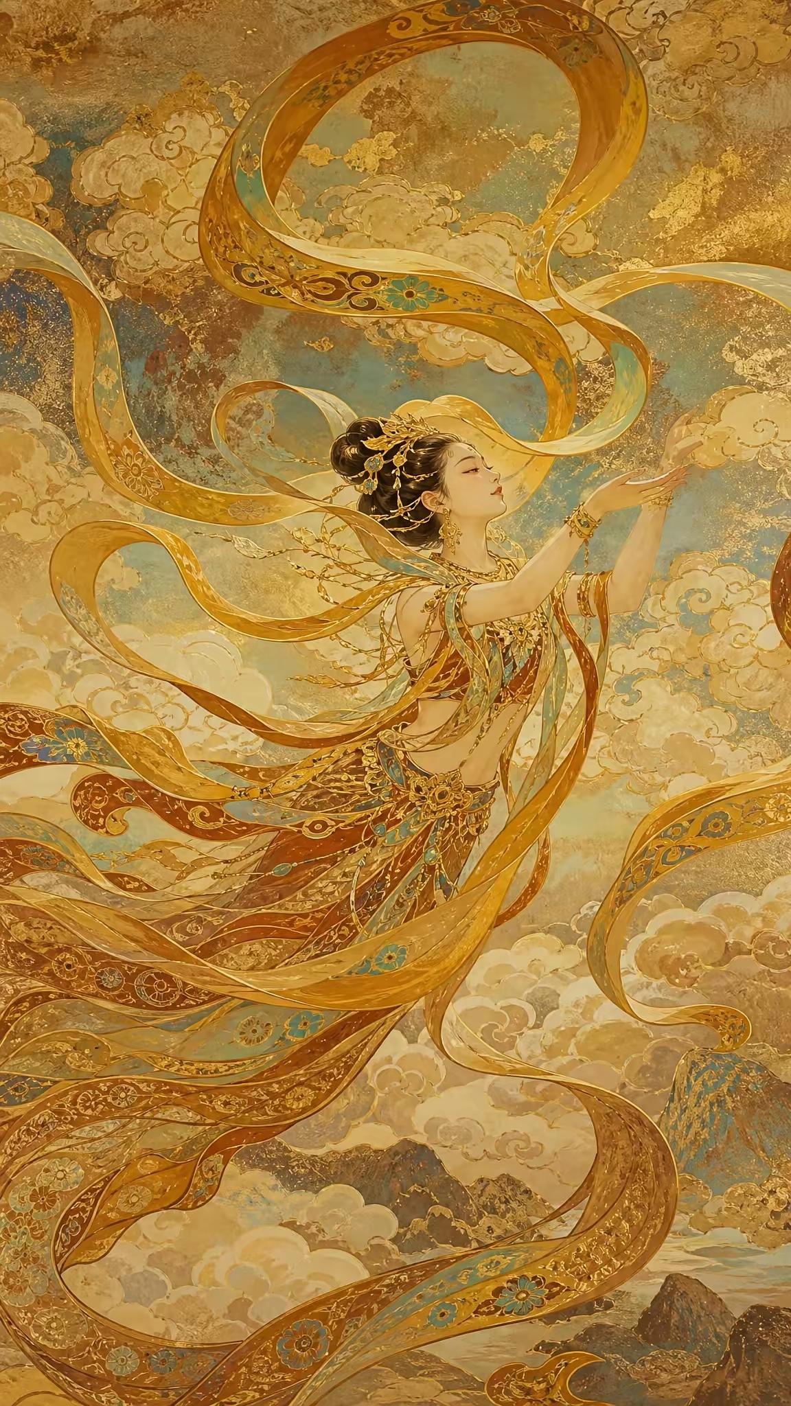 国风壁纸～从琵琶清音到莲盏微光，再到红衣漫舞的翩跹，画里藏着敦煌的万般气韵。千载